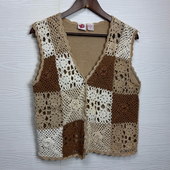 Vintage No Boundaries Crochet Knit Top in Tan White Brown - Picture 3 of 8